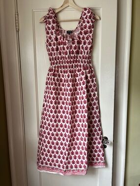 J. Crew Floral Red and White midi dress NWOT